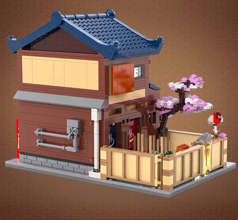 Cada Japanese Sushi HouseBricks Shop LED Japanese Steamed Bun House Building Blocks Summer Cafe cada Toy Street View Series set.