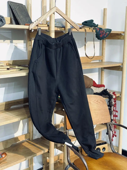 Autumn/Winter 150kg American Retro Cuffed Casual Trousers Men's Korean Slimming Patchwork Fleece-lined Harem Trousers Sweatpants