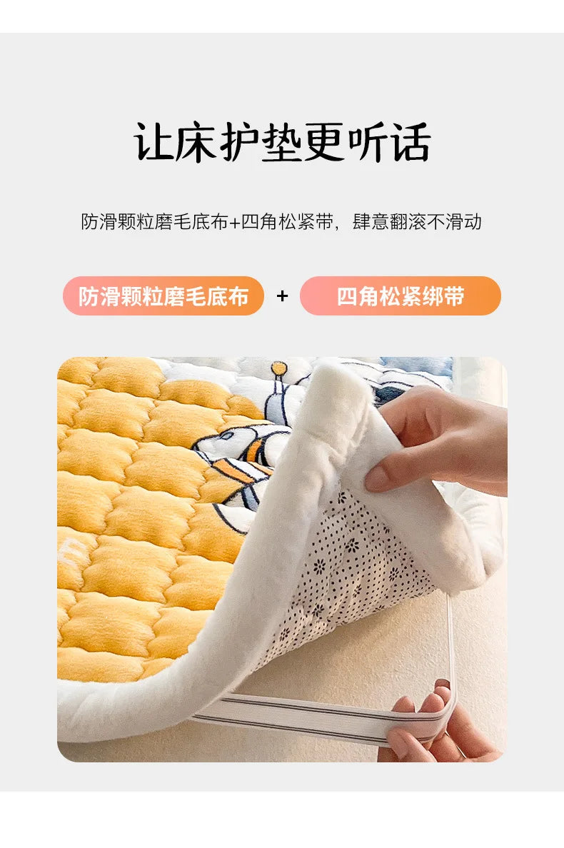 Winter Milk Velvet Mattress Toppers Thicken Quilted Bedsheet Student Bedspreads Washable Mattress Cover Queen Bedding Coverlets.