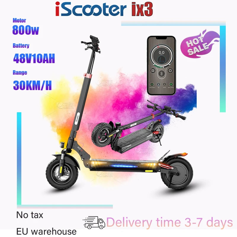 iScooter ix3Electric scooter 800W Motor 48V10AH Battery support Minirobot application control 10-inch tire city commuter scooter.