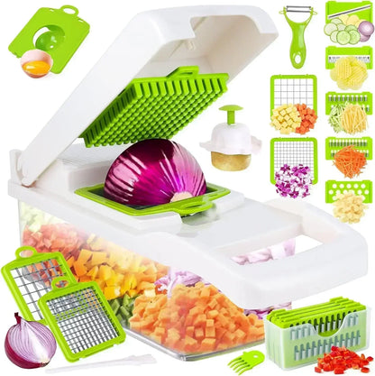 12/22 in 1 Multifunctional Vegetable Cutter Manual Food Chopper Potato Shredder Vegetable Slicer with Container Kitchen Gadget.