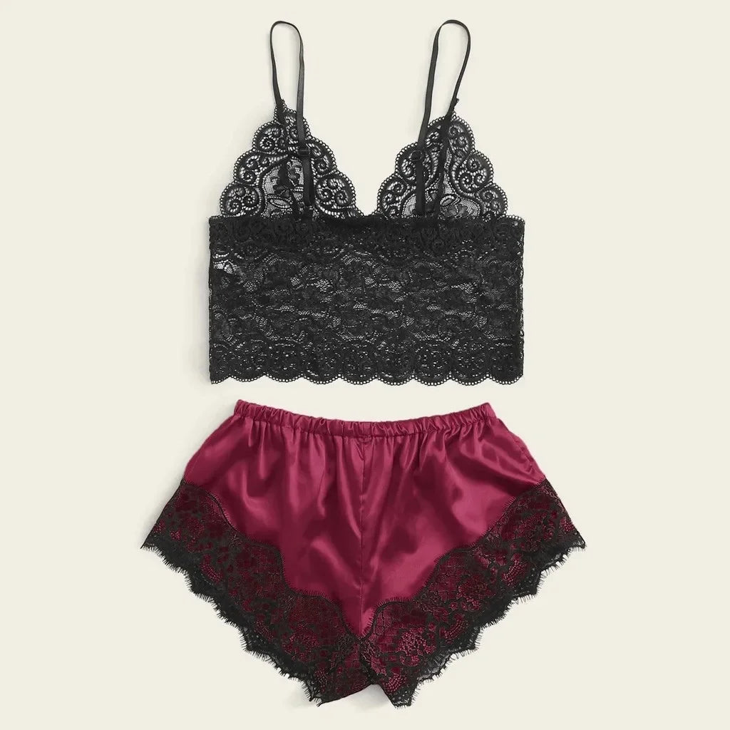 Weibliche Pyjama Sets Spaghetti Strap Top und Shorts Pyjamas Sexy Dessous Seide Satin Nachtwäsche Sommer Hause Tragen Frauen Schlaf Tuch.