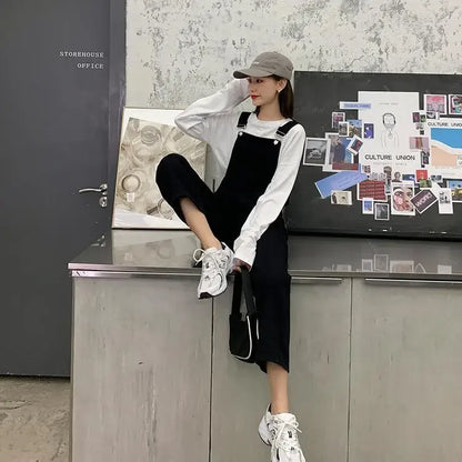 Jumpsuits Women Solid Retro Japanese Style Streetwear Denim Suspenders Trousers Harajuku Stylish Hip Hop Straight Overalls Teens
