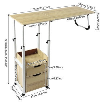 Klappbarer Laptop-Schreibtisch mit Rollen, höhenverstellbarer Nachttisch, Computertisch, tragbarer Schlafzimmer-Bürotisch