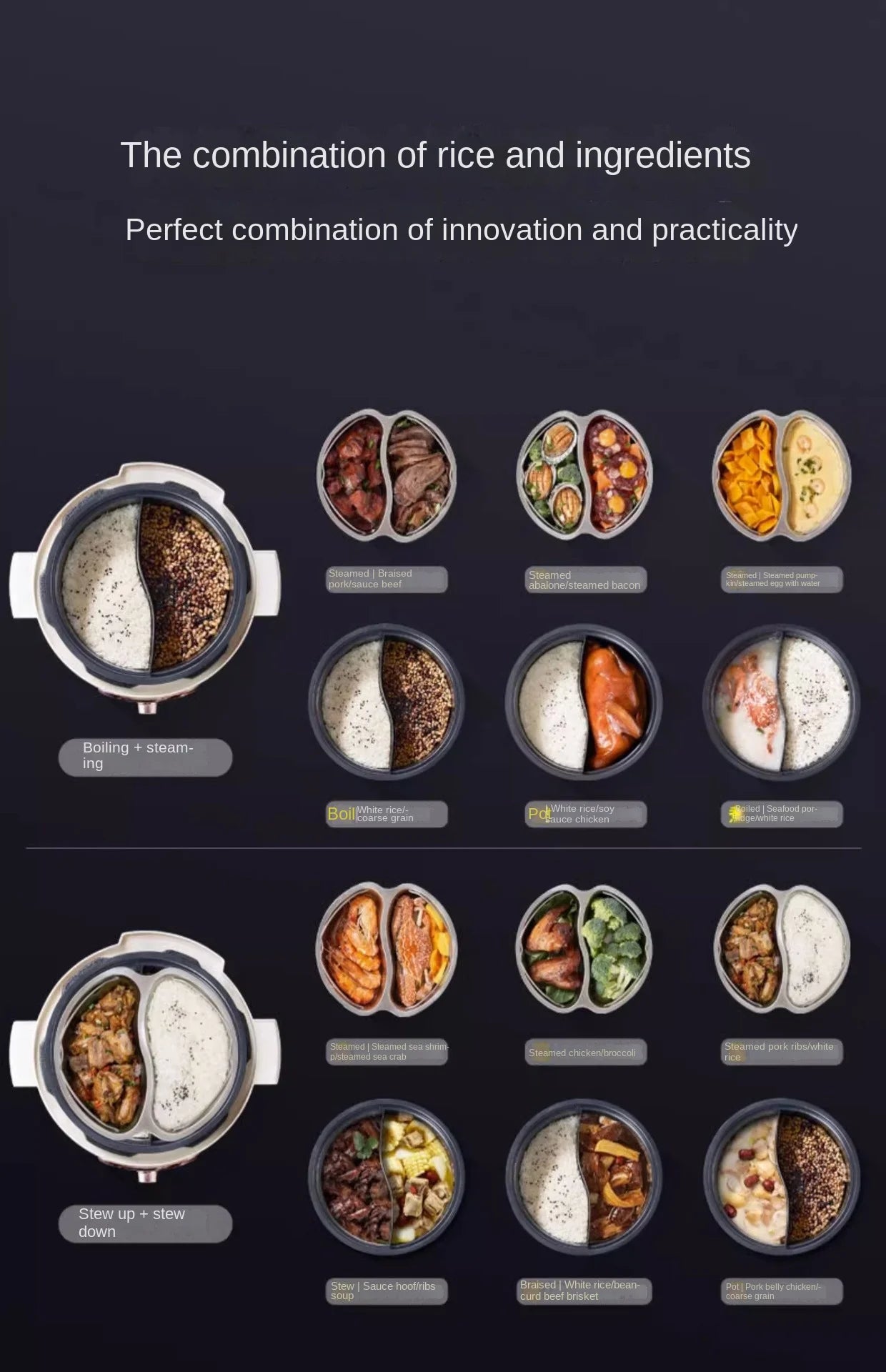 220V Home Electric Pressure Cooker 2 Flavor Multifunctional Rice Cooker Non-stick Multi Cooker & 2 Flavor Inner and Steamer.