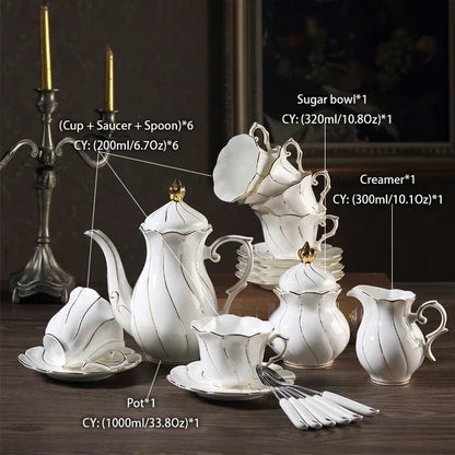 Gold Inlay Bone China Coffee Set Europe Porcelain Tea Ceramic Pot Creamer Sugar Bowl Teapot Cup Mug Coffeeware.