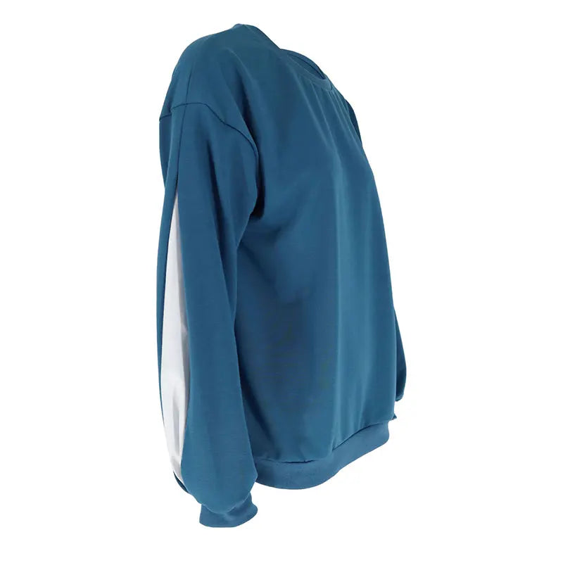 Autumn New No Hoodie Women Streetwear Fashion Long Sleeves Patchwork O-Neck Pullover Lady Versatile Knitted Casual Slim Clothing.