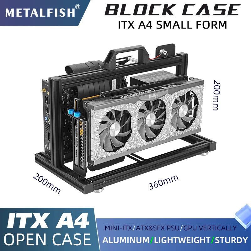 METALFISH Aluminum ITX A4 Open Frame MINI Case Support MINI-ITX Mainboard GPU Vertically 240Liquid Cooler Gamer DIY Cabinet.