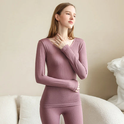 Frauen Thermo Unterwäsche Winter Langarm Winterkleid ung nahtlose Thermo Unterwäsche Intim Set Frau dicke 2 Stück Nachtwäsche.