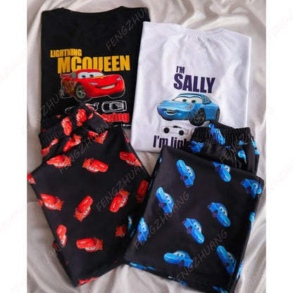 2024 The Cars Lightning McQueen & SALLY T-shirt Long Trousers Set Unisex Valentine's Day gift Hot Sale Faddish Casual Set.