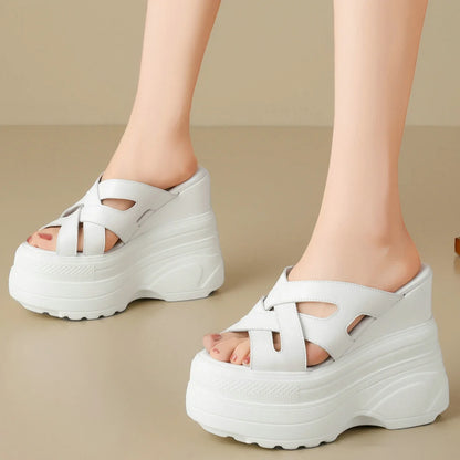 Plus Size 46 47 Gladiator Sandals Women Size 45 Genuine Leather Wedges High Heel Mules Summer Platform Pumps Big Size 44 Shoes.