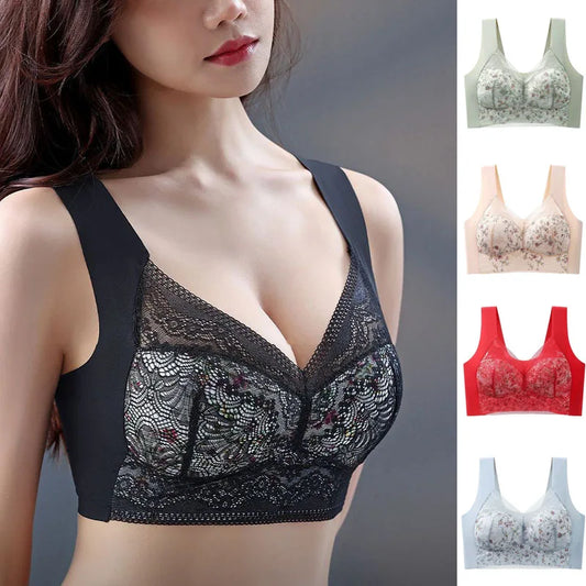 2pcs Womens Seamless Ice Silk Full Cup Bras No Steel Ring Support Lace Bralette Large Size Brassiere Comfort Ventilate Underwear.