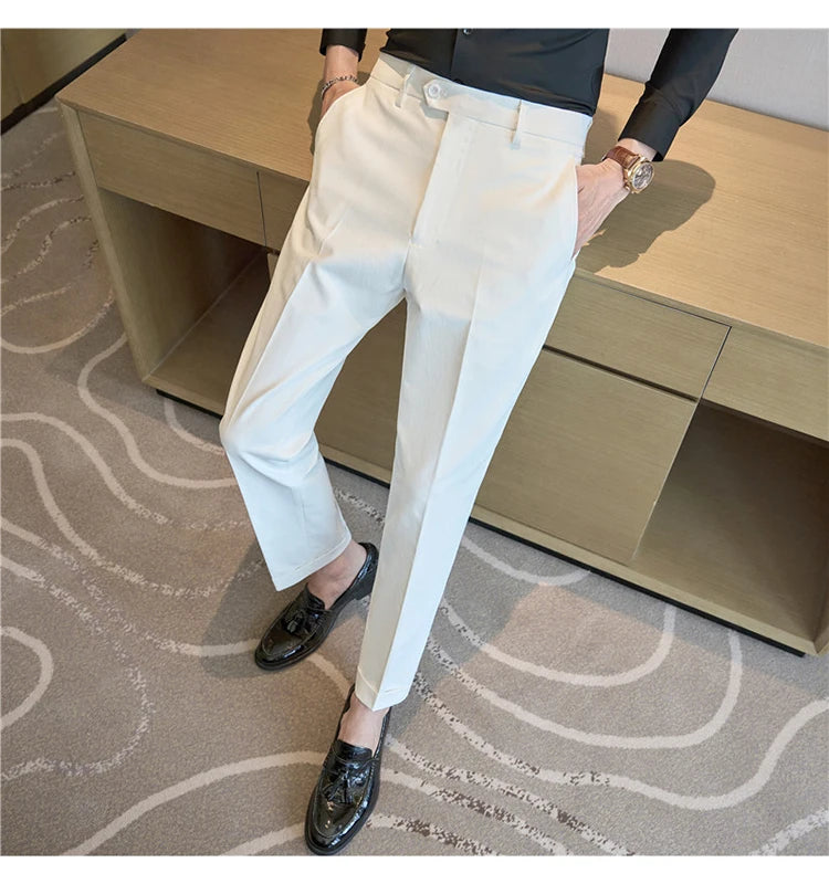 Men Suit Pants 2025 Elastic Slim Fit Formal Dress Pants Solid Casual White Trousers Pantalon Homme Wedding Party Men Clothing