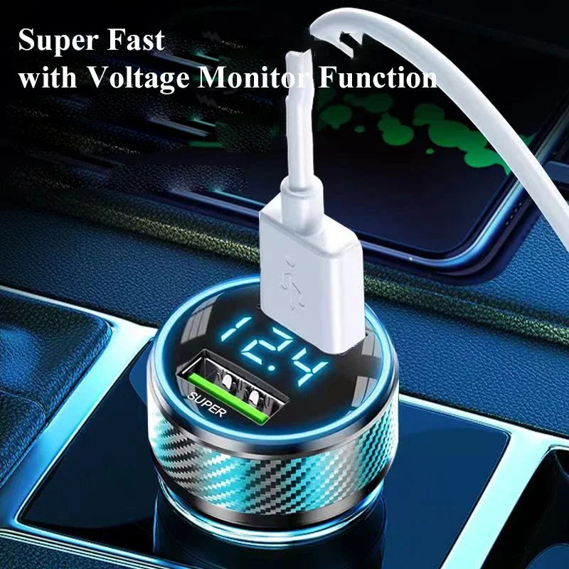 2 in 1 USB Car Charger Adapter 300W Super Fast Charge with Voltage Monitor for iPhone Samsung iPad Huawei Oneplus OPPO VIVO.