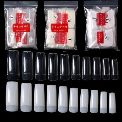 Set of 500 Natural Clear Full Cover False Nails and French Half Tips for Nail Art Manicure 10 Sizes.