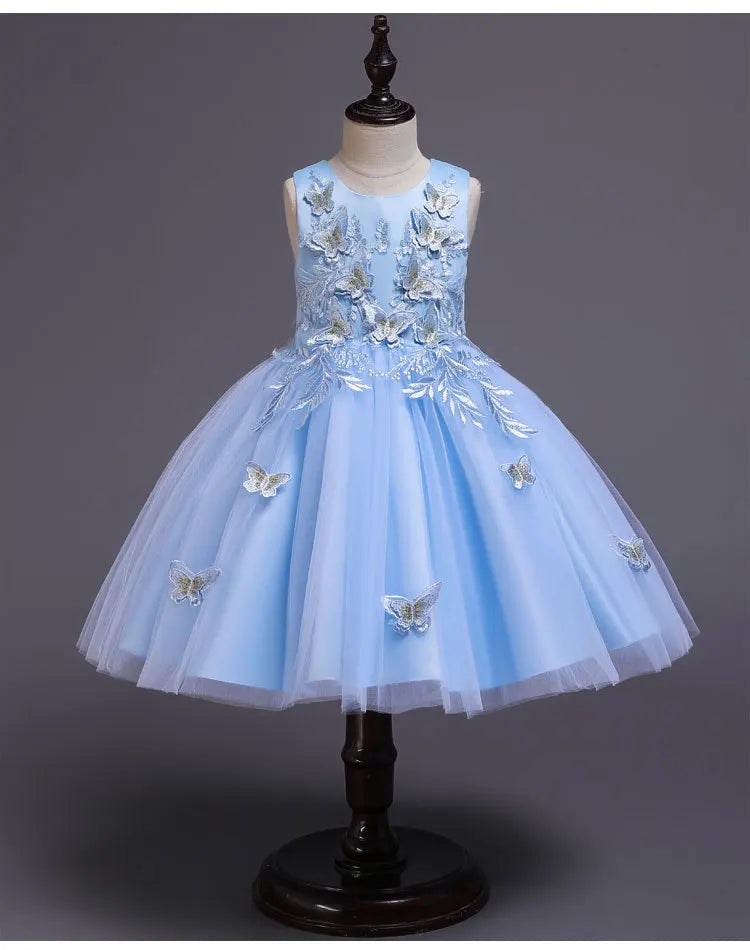 Elegantes Kleid für Mädchen, Abend, Hochzeit, Schmetterlingsapplikationen, Netzstoff, Prinzessinnenkleid für Kinder, Geburtstagsfeier, Abschlussball, Performance-Kleid.