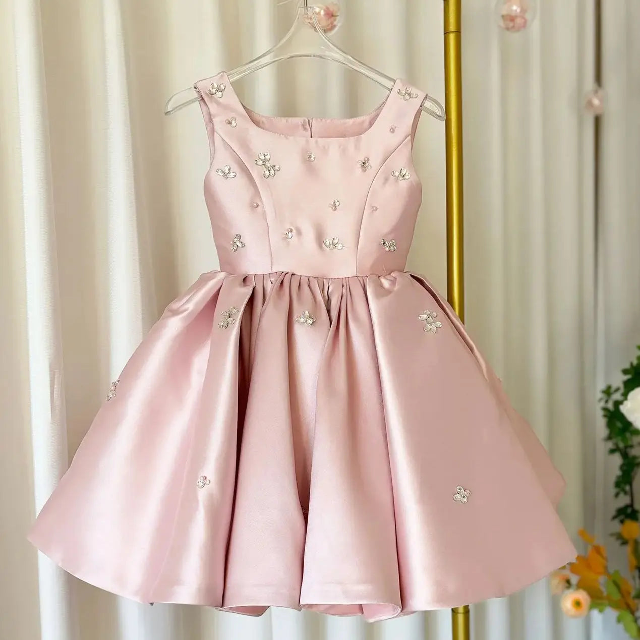 Luxus-Kleider für Kinder, rosa Satin-Prinzessinnenkleid für Mädchen, Klavieraufführung, formeller Abschlussball, Party, Geburtstag, Hochzeit, geschwollenes Kleid.