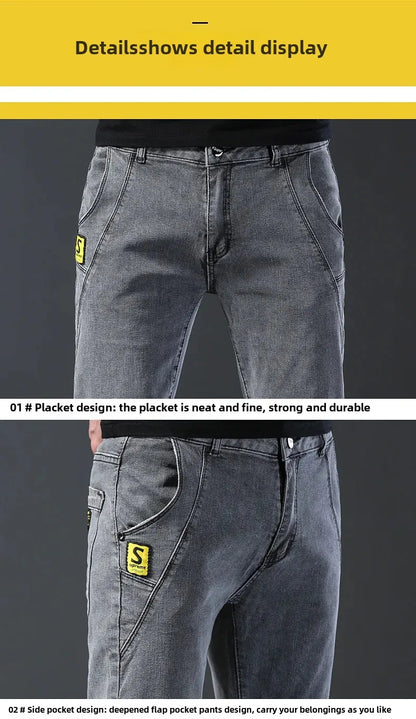 Frühling Herbst Xintang Denim Jeans Herren Slim Fit Casual Trendy Modische Alltagskleidung Blau Gerade Bein Hosen Elastische Taille