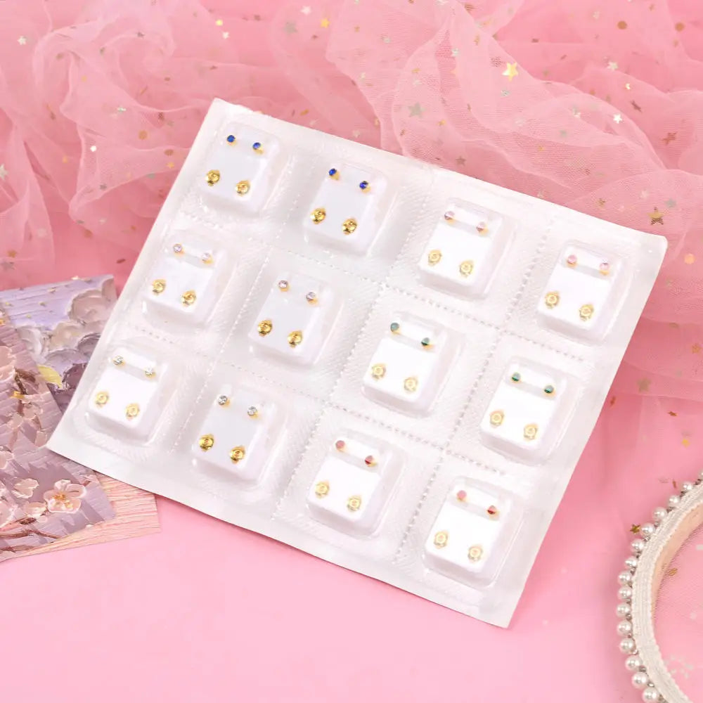 12Pairs Medical Earrings Piercing Tools Set Crystal Ear Stud Surgical Steel Stopper for Body Ear Piercing Gun Fashion Jewelry.