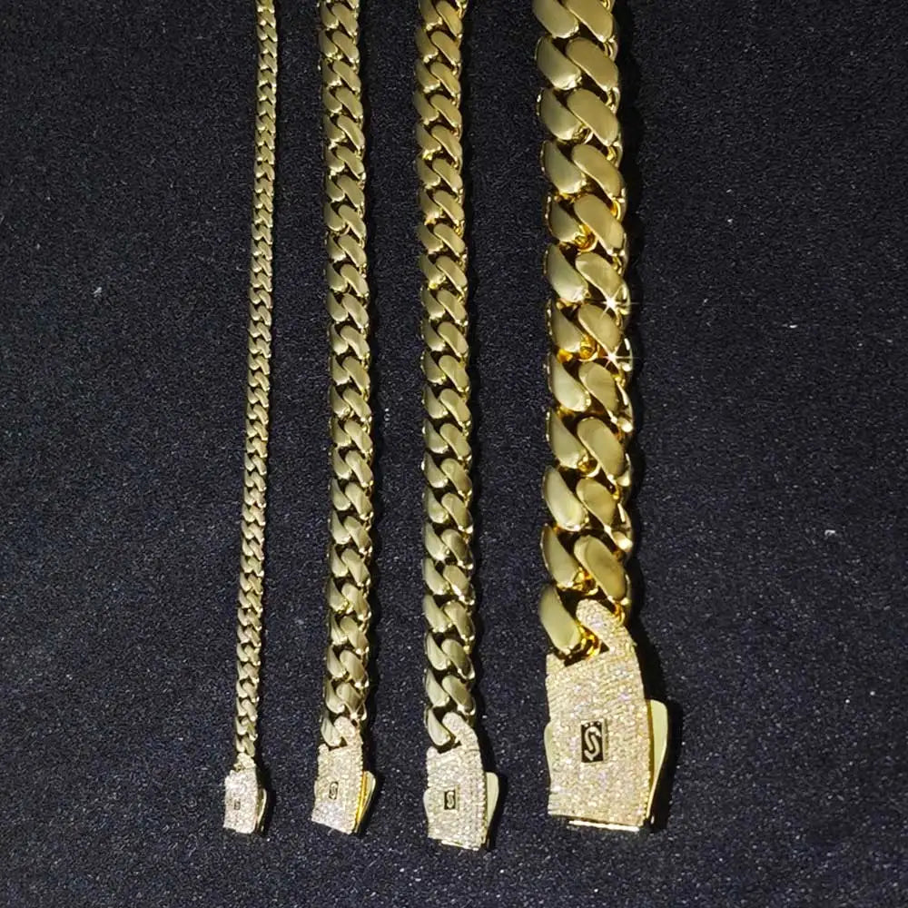 6/8/10/12/15/20mm Monaco Cuban Chain Necklace Hip Hop 14k Gold Plating Cuban Chain Bracelet Hip Hop Jewelry.