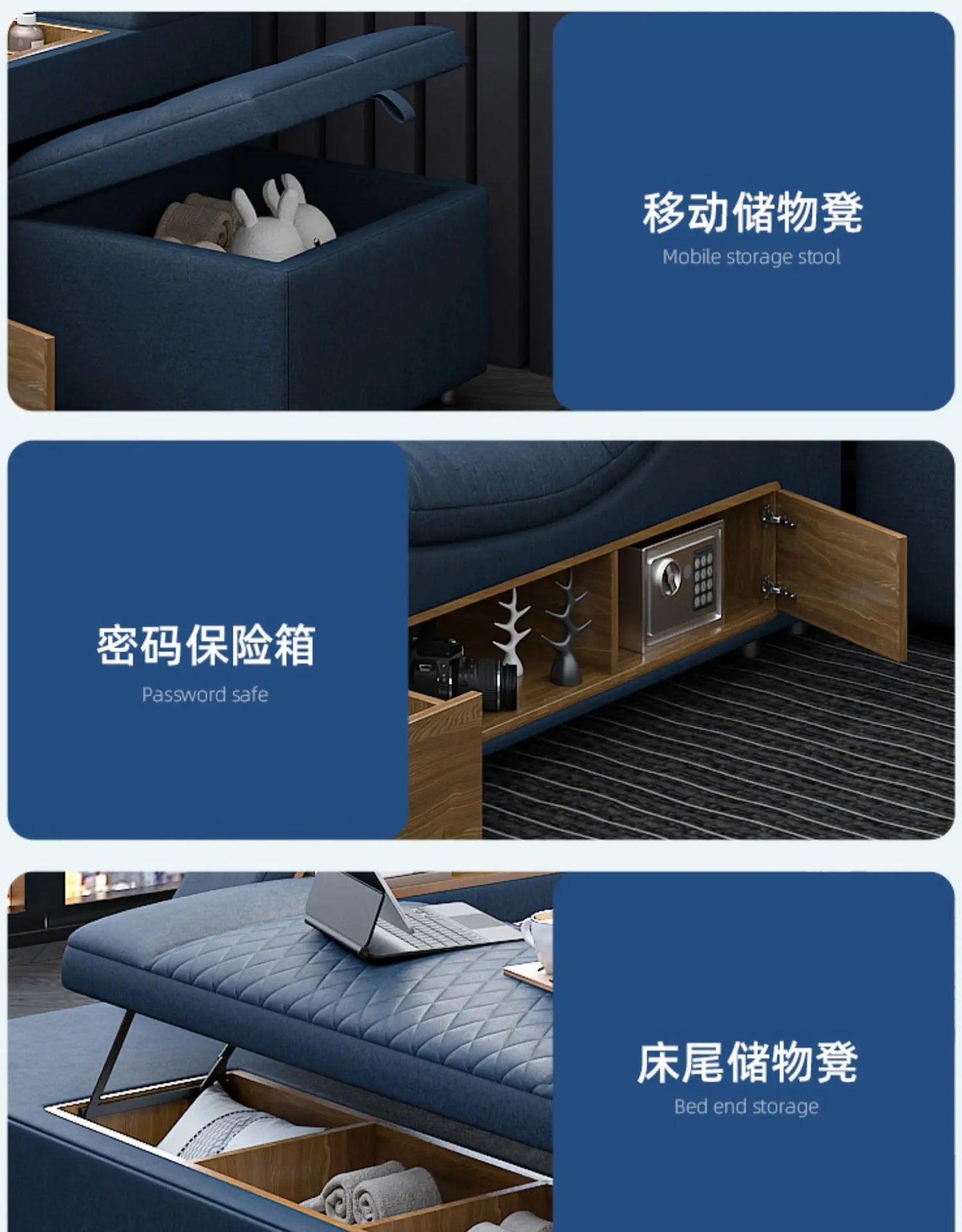 Nordic Smart Modulares Doppelbett Master Storage Luxus Designer Doppelbett Multifunktionale Leder Camas Ehe Möbel