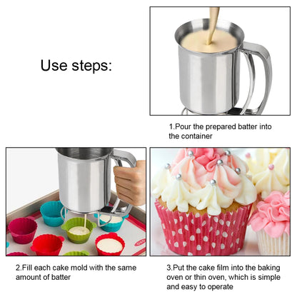 Kitchen Tool Cake Cupcake Dough Dispenser Funnels Piston Funnel With Support Batter Dispenser Baking Tools Stainless Steel.