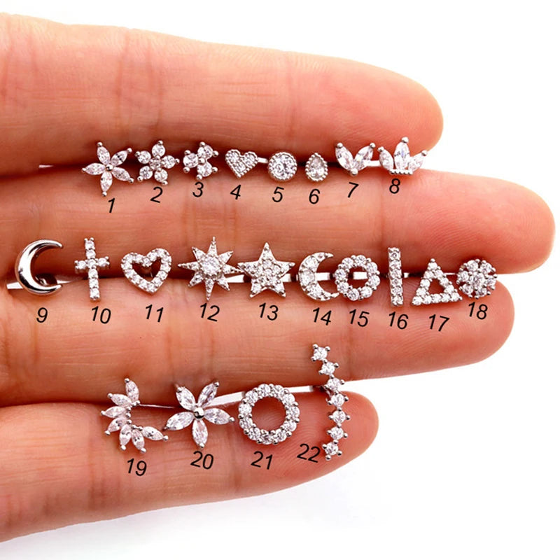 NEW IN 1 Piece Stainless Steel Mini Zircon Stud Earring Women Gold Color Helix Ear Studs Tragus Cartilage Piercing Jewelry.