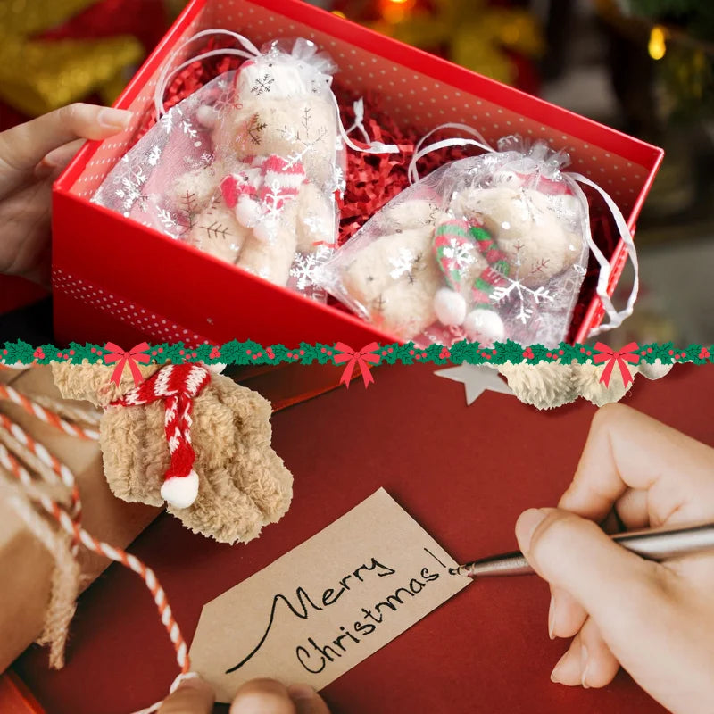 12–48 Stück Weihnachts-Kuscheltiere, Mini-Teddybären, groß, mit Organzabeuteln für Weihnachtsfeiern, Gastgeschenke, Weihnachtsbaumdekoration.