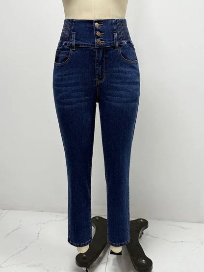 Jeans-Bleistifthose für Damen, 2025, dünne Hose, hohe Taille, Stretch, gewaschen, Distressed-Taschen, Knöpfe, Vintage-Denim, Streetwear.