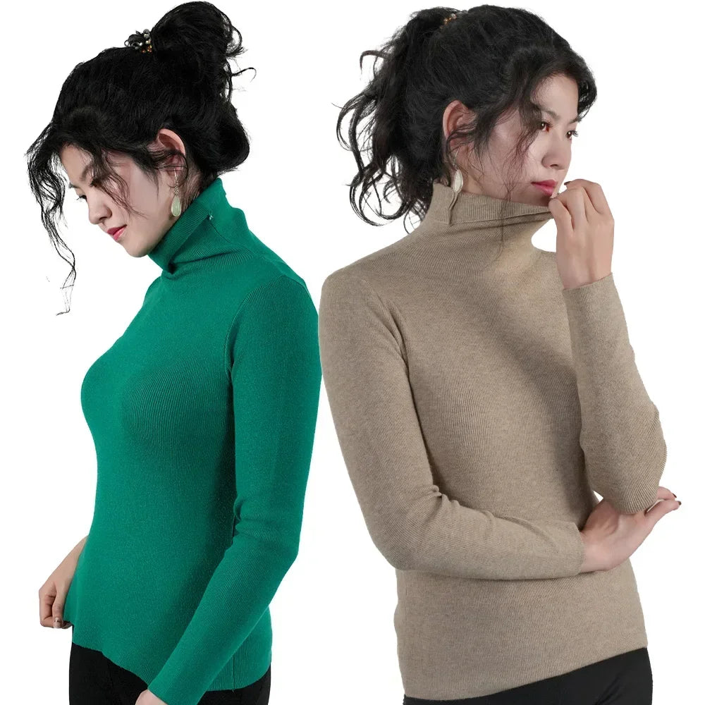 Frauen Pullover Winter Warm Hohe Kragen Strickwaren Langarm Schlank Jumper Frau Thermische Tops Kleidung Pullover Rollkragen Pullover.
