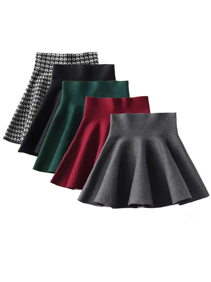 Women High Waist Knitting Pleated Skirks Autumn Winter Casual Lady Elastic Mini Tutu Skirts.
