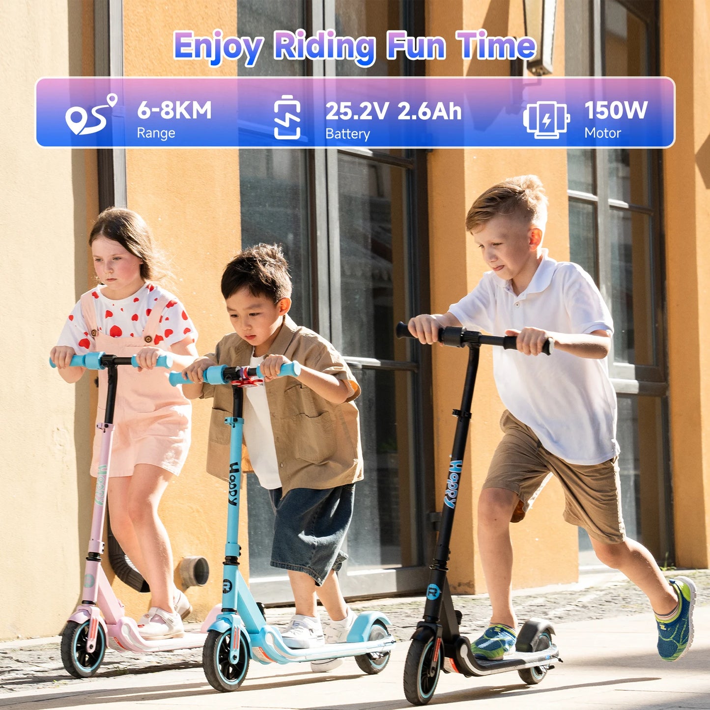 RCB Kids e-Scooter for Children 6-12 Years, 150 W Motor - Max 16 km/h - Rainbow Light-folk Electric Scooter Children.