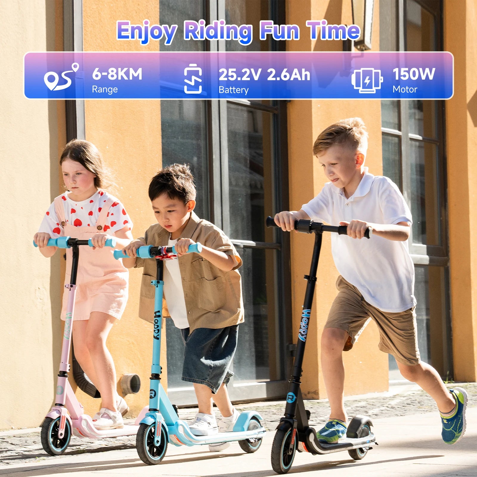 RCB Kids e-Scooter for Children 6-12 Years, 150 W Motor - Max 16 km/h - Rainbow Light-folk Electric Scooter Children.