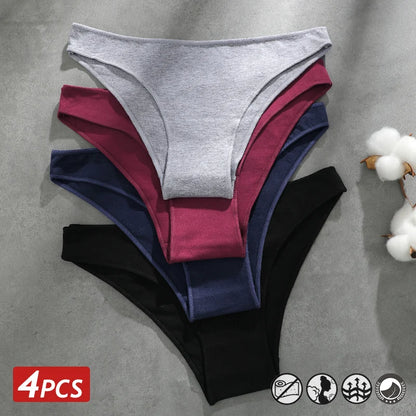 4PCS Seamless Cotton Panties Women Solid Color Briefs Sexy Low Waist Underpants Female Breathable Underwear Ladies Stretch Panti.