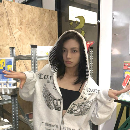 Vintage Sweatshirts 2025 Women's Clothes White Print Tunic Hooded Y2k Coat Streetwear Fashion Casual Hoodies Tops Ropa Mujer.