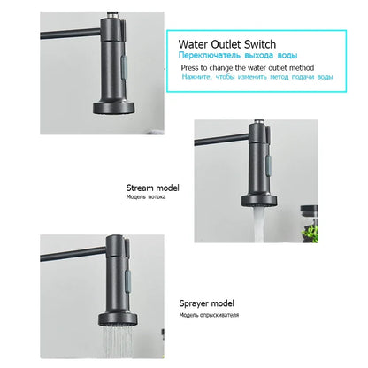 Spring Pull Down Kitchen Faucets Stream Spray Head Hot Cold Water Tap Stainless steel Rotation Kitchen Mixer Tap Crane