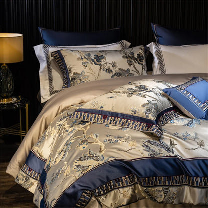 Luxury Satin Jacquard Egyptian Cotton 4/6/10Pcs European Palace Wedding Bedding Set Silky Duvet Cover Set Bed Sheet Pillowcases.