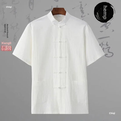 Traditional Chinese Men's Tang Suit Cotton Linen Ancient Costume Tea Servant Zen Meditation Clothing Middle Mountain Hanfu