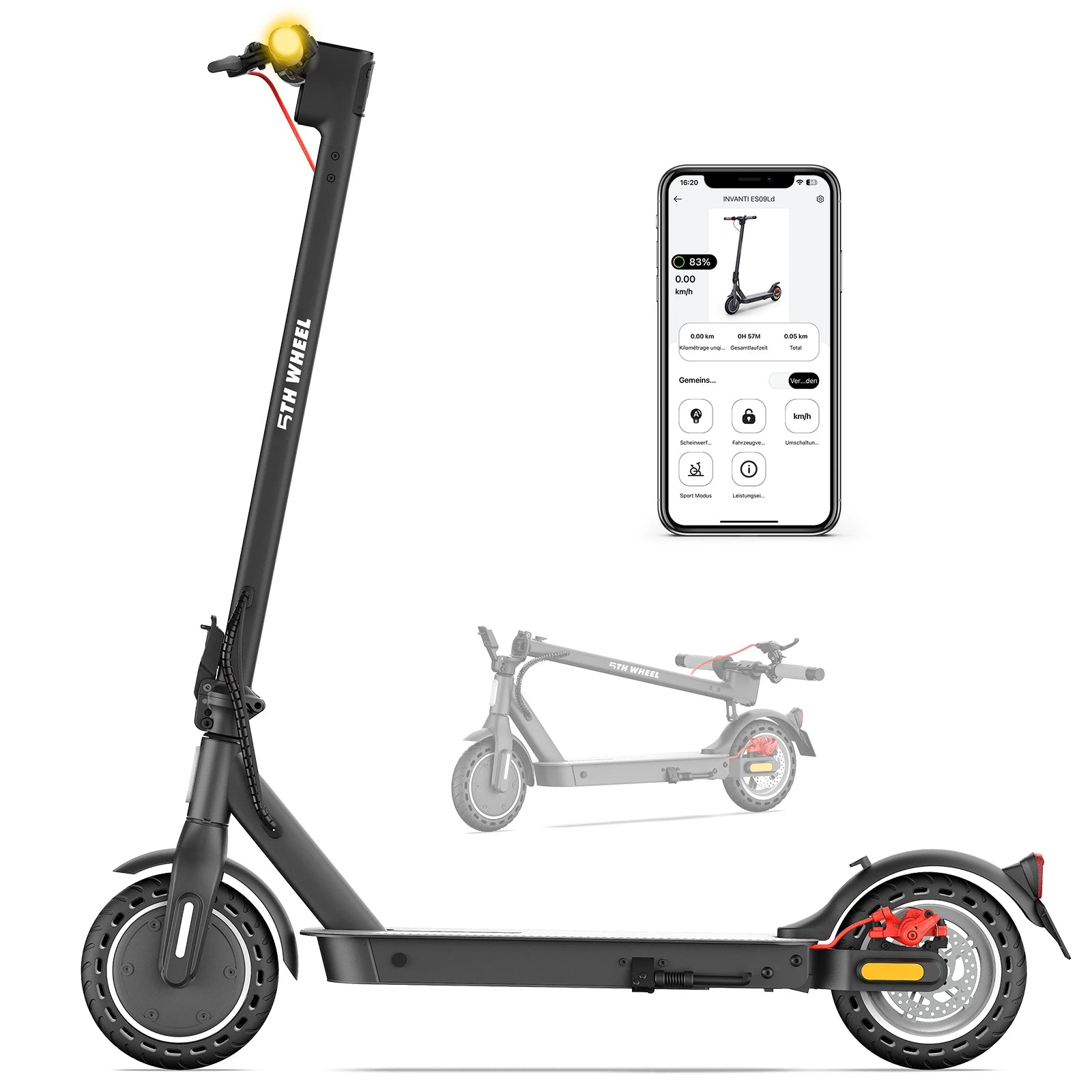 5TH WHEEL E30 ABE Adult Electric Scooter 350W Motor 36V 7.5AH Battery City Electric Scooter 8.5" Solid Tires Foldable E-Scooter.