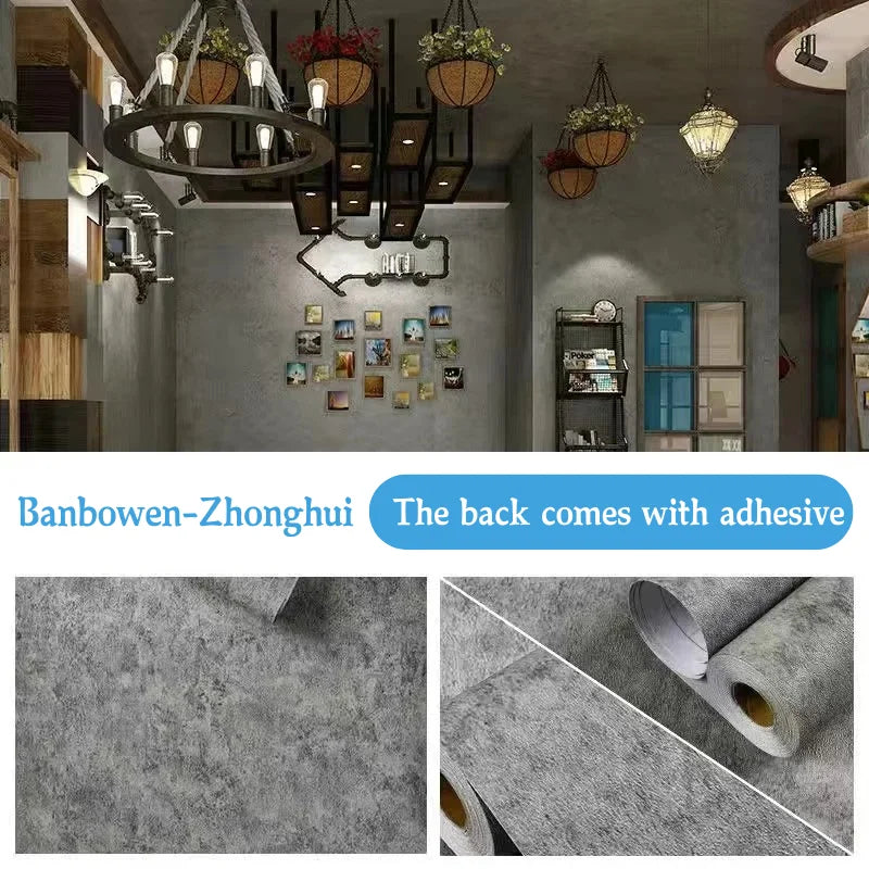 40cm PVC Dark Gray Waterproof Industrial Style Self-adhesive Wallpaper Library Living Room Bedroom Wall Renovation Vinyl Sticker