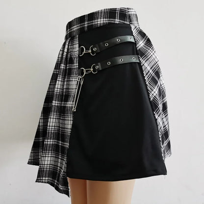 2024 New Fashion Female Women Mini Skirts Casual Basic Fashion All Match Plaid Vintage Irregular High Waist College Wind skirt.