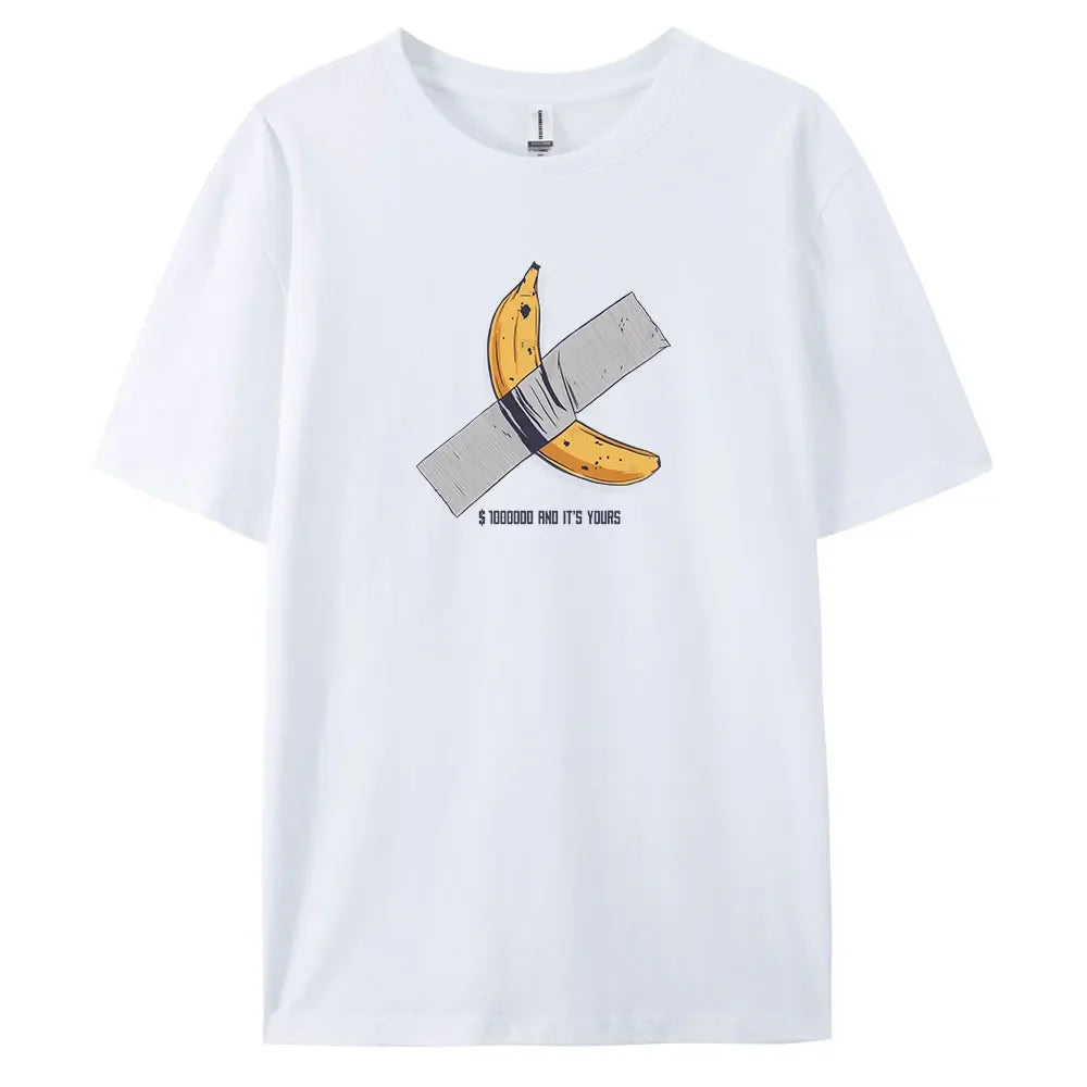 Banana Men's Casual Short-sleeved T-shirt with 100% Cotton Fashion print Tees oversize.
