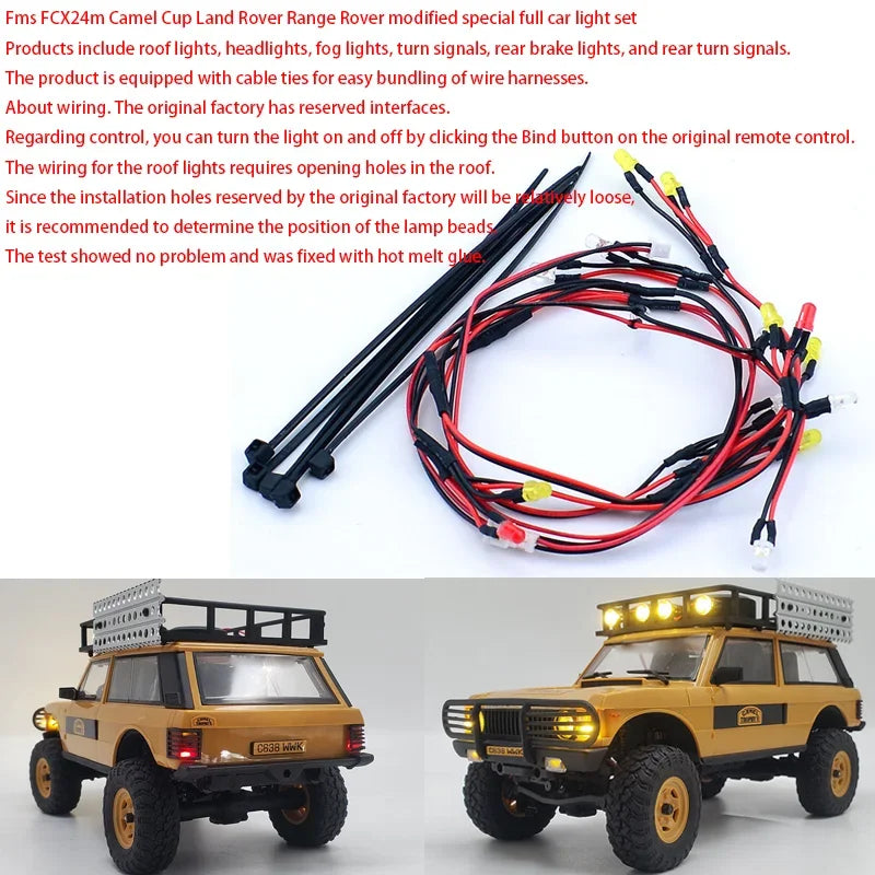 LED 5V Lighting Upgrade System Front and Rear Lamp for 1/24 RC Crawler Car FMS FCX24M Camel Cup Discovery Range Rover Parts.