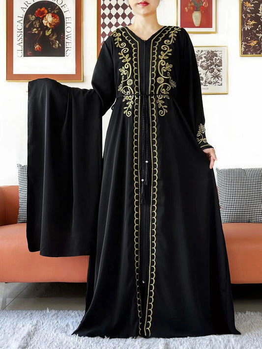 2025 New Elegant Women Abaya Long Sleeve Chiffon Loose Open Abaya Muslim Islamic Clothing Cardigan Style for Special Occasions.