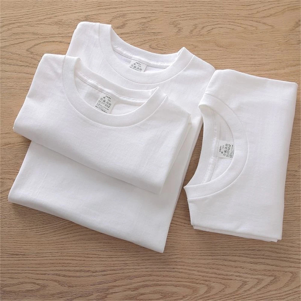 2PCS 100% Cotton Solid T Shirts Men's and Women's Short Sleeve White Tees Casual Breathable Loose Round Neck T-shirt Couple Tops.