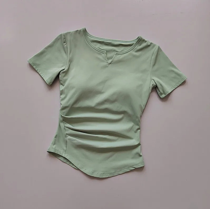 Women's  Sports Shirts Yoga Short-sleeved T-shirt Padded Tight Training T-Shirt Breathable Quick-dry Running T-Shirt Fitness Top