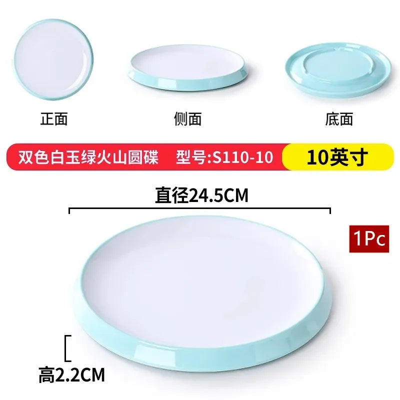 1Pc Commercial Melamine Tableware Household Plastic Dinner Plates Round Barbecue Salad Dishes Plate Kitchen Accessories.