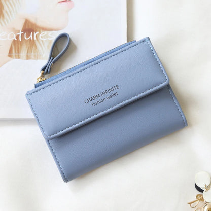 RFID Anti-Theft Short Card Bag for Women, Brush, PU, Solid Color, Zipper Buckle, Multi-functional Fashion, Small Purse.