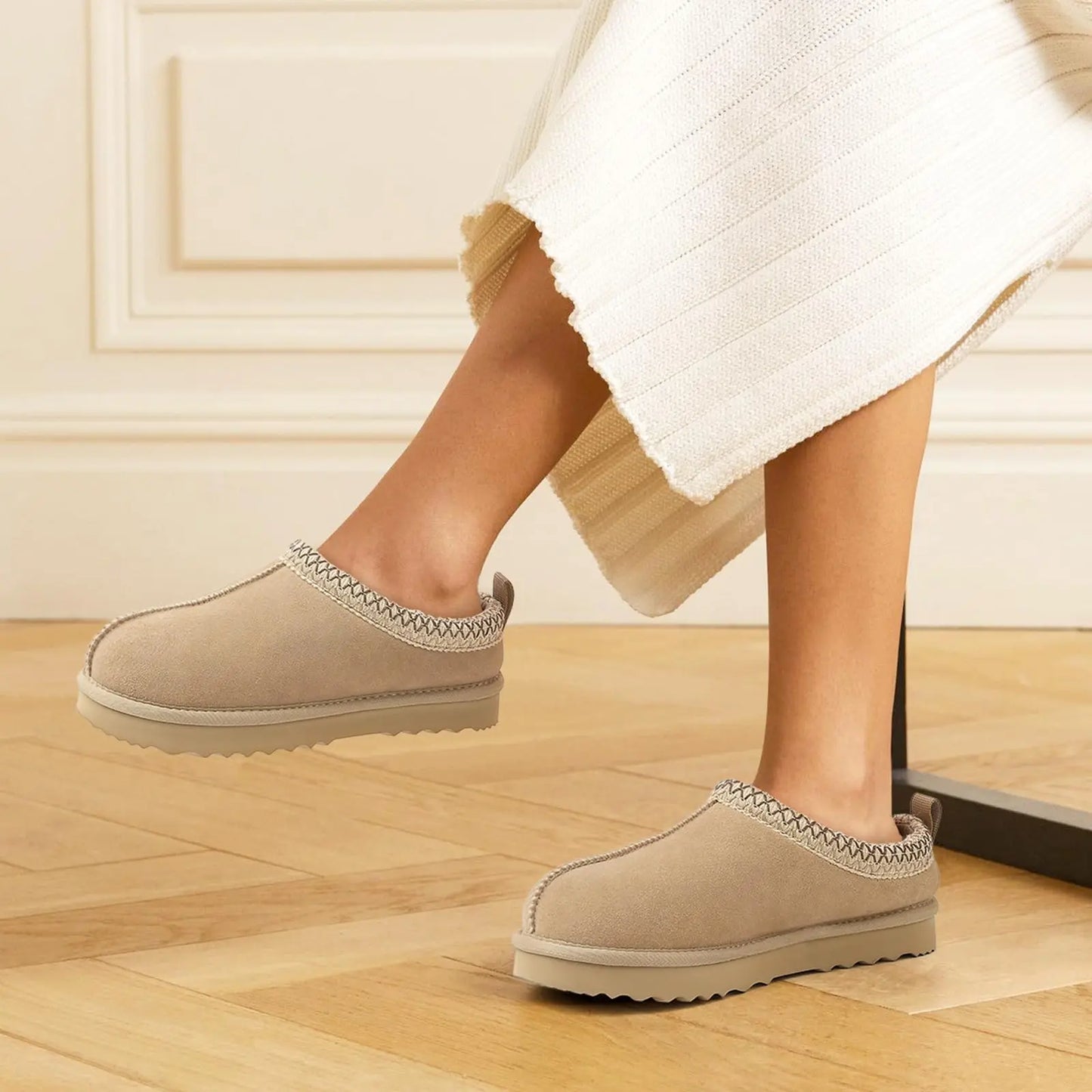 Litfun Winter Genuine Suede Snow Boots For Women Water Resistant Slides Soft Sole Ankle Boots Plush Lining Warm House Slippers