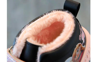 Disney Children Winter Ankle Snow Boots Cartoon Princess Elsa Frozen Pink Casual Shoes For Girls Warm Outdoor Shoes Size 26-37.